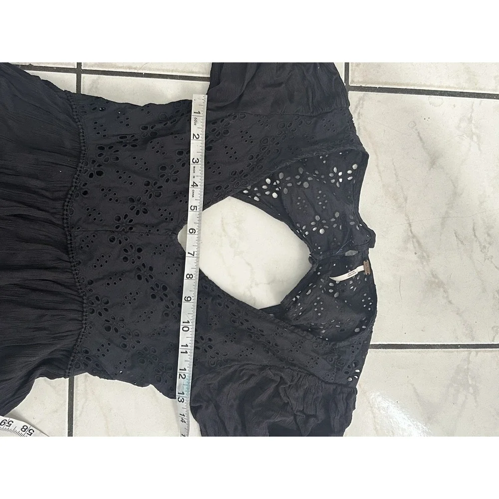 Free People Mockingbird Black Long Sleeve Eyelet Maxi Dress SZ XS EUC